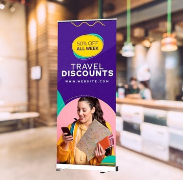 Roll up publicitario impreso con diseño personalizado para promociones.