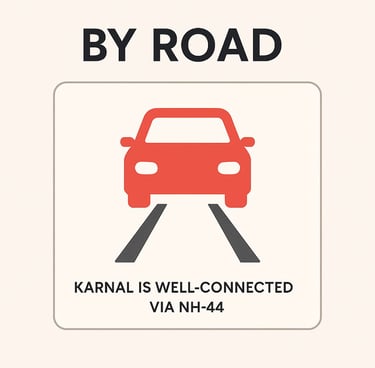 A graphic showing that Karnal is well connected to other cities by road via NH-44