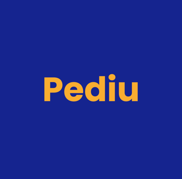 A imagem mostra um círculo com o texto "Pediu", em letras na cor laranja e o fundo azul.