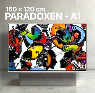 Abstraktes und figuratives Gemälde von Romeo Opincaru, lebendige Farben, Acryl auf Leinwand