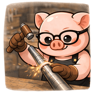 The Artisan Lab Designs mascot Milo is using a bangle mandrel to shape a silver bangle