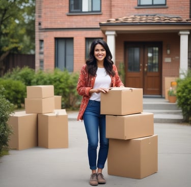 Smiling delivery driver handing over a package to a happy customer.