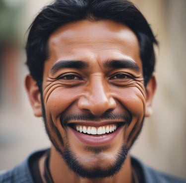Close-up of a smiling woman holding a bottle of norganic cold-pressed oil in a sunlit room.