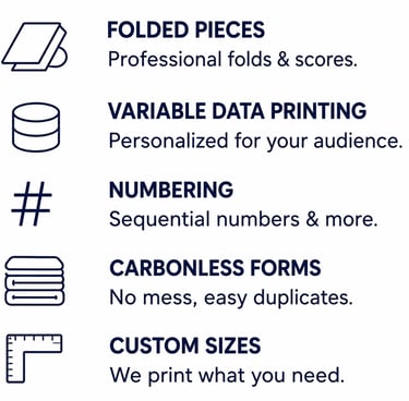 Custom size printing options for flyers, postcards, brochures and menus