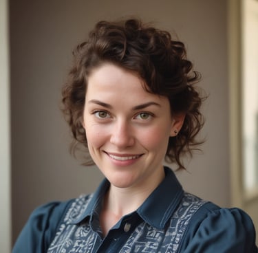 A smiling woman in her 30s using a tablet at home, feeling reassured.