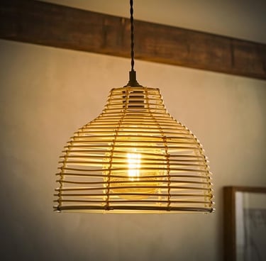 Modern Cream Wicker Basket Style Ceiling Light 