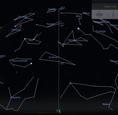 Vista delle costellazioni Australi verso Est. Osservatore sito Polo Sud