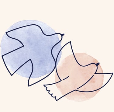 Logo fundacji WtymRAZEM - dwa gołębie na niebieskim i beżowym tle