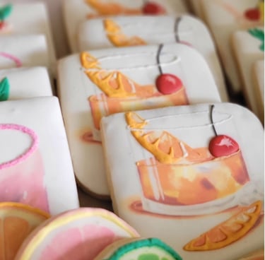 printed and hand piped cocktail cookie