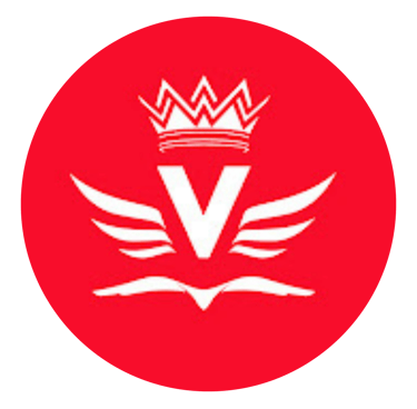 letra v com desenho de asas e coroa em fundo vermelho