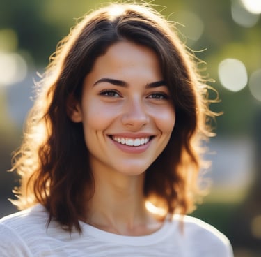 Mujer joven con sonrisa discreta