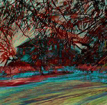 Digital collage - Dumfries House through the trees