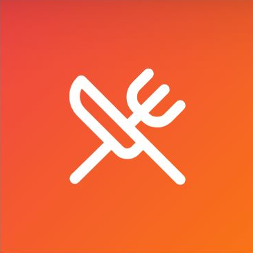 a fork and knife with a fork and fork on a red and orange background