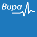 a blue and white logo for Bupa