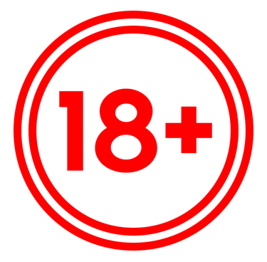a red age rating sign with number eighteenth plus