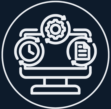 Business Automations Plattsburgh NY - logo of a computer screen with a gear and a clock