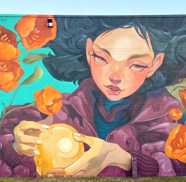 Aurora - arte público en Houston, muralismo, street art, arte callejero por Ona Salvador