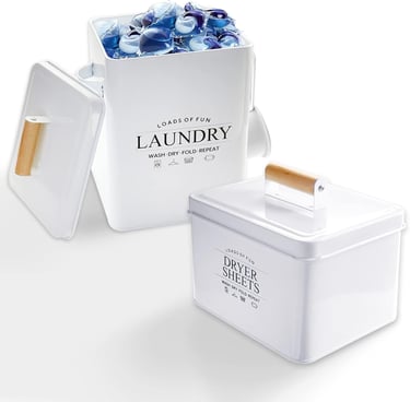 a white box with a bunch of blue flowers in it