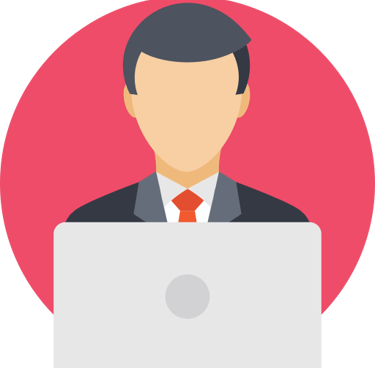 a man and a computer icon