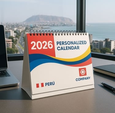 Calendarios de escritorio personalizados para empresas en Lima, Perú, con diseño corporativo y logo personalizado