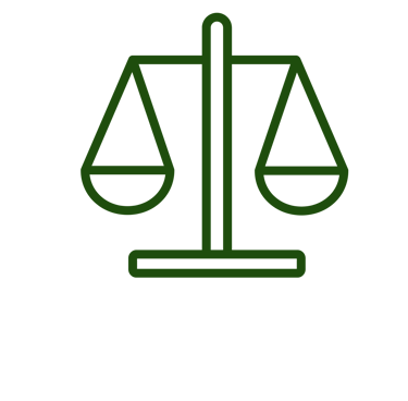 Logotipo de una balanza en color verde con lineas de diseño