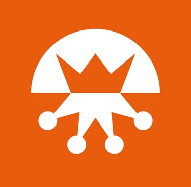 Royal Jester Games logomark. It is a circle with a crown and jester cowl inside.