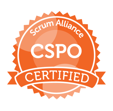 a white and orange Scrum Alliance Certified Scrum Product Owner certification image