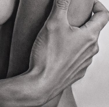 Detalle de la mano de la obra de arte original "Bajo Tu Hechizo" de Aria De Zabal