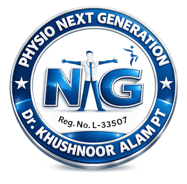 Physio Next Generation logo for Dr. Khushnoor Alam PT featuring a blue medical emblem.