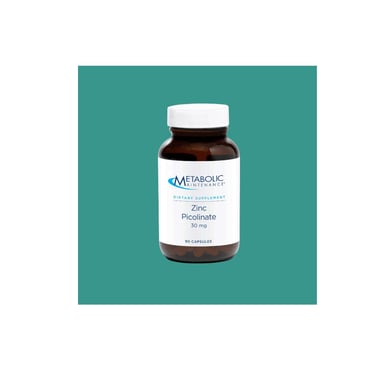 Bottle of Metabolic Maintenance Zinc Picolinate 50 mg dietary supplement