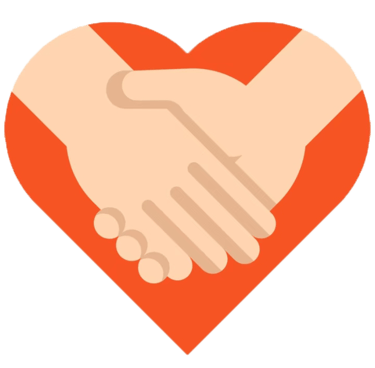 Two hands shaking with a heart in the background