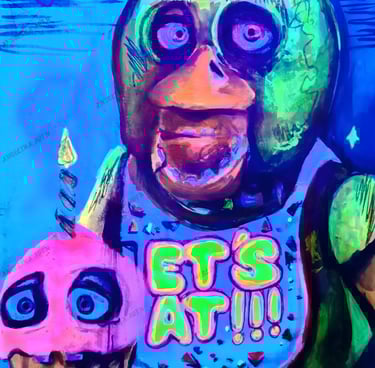 Chica Fnaf fan art. Original mixed media artwork by the artist Angelina Nazarenko. ArtNess. UV 