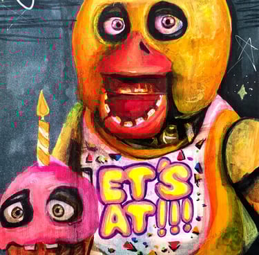 Chica Fnaf fan art. Original mixed media artwork by the artist Angelina Nazarenko. ArtNess.
