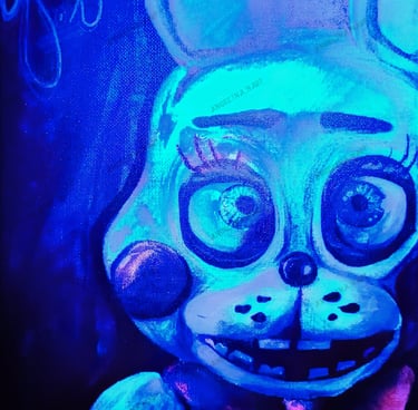 Toy Bonnie Fnaf fanart. Original mixed media artwork by the artist Angelina Nazarenko. Young Artist. ArtNess. UV