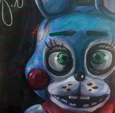 Toy Bonnie Fnaf fanart. Original mixed media artwork by the artist Angelina Nazarenko. Young Artist. ArtNess.