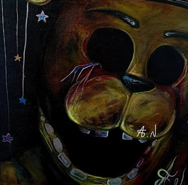 Golden Freddy Fnaf Fan art. Original mixed media artwork by the artist Angelina Nazarenko. Young artist. ArtNess