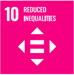 eine pinke und weiße Grafik mit der Aufschrift "Reduced Inequalities" Reduzierte Ungleichheiten