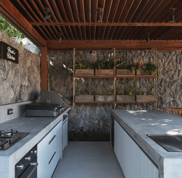 outdoor kitchen by the private pool at Villa Noah st jean st barth