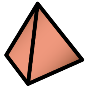 An 4-sided die with a copper metal gradient