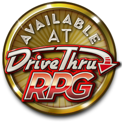 A gold badge declaring that a product is "Available at DriveThruRPG".
