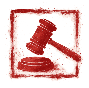 Ilustração estilizada de um martelo judicial