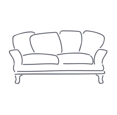 Minimalist line art illustration of a comfortable three-seater living room sofa icon.