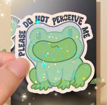 frog image with text "please do not perceive me"