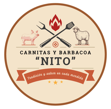Logo oficial de Carnitas y Barbacoa Nito con diseño circular, cerdo, borrego y parrilla tradicional