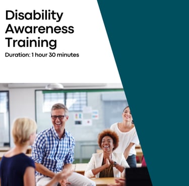 Disability Awareness Training graphic shows workshop title and length.