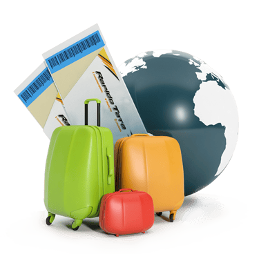 la terre, deux billets et des valises