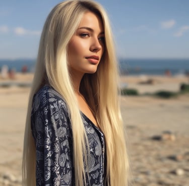A smiling young woman studying Spanish with colorful Mexican cultural elements in the background.