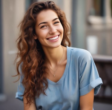 A happy winner holding cash prize with a bright smile in a colorful setting.