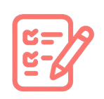 Pink line icon of a checklist clipboard with a pencil on a black background for spanish task