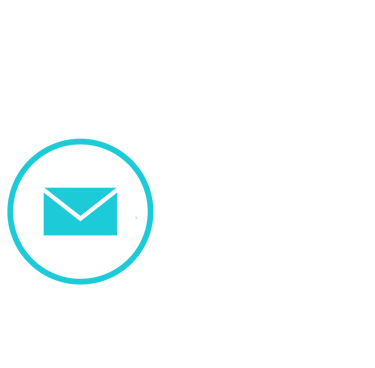 Cyan mail envelope icon inside a circle for email contact us support.
